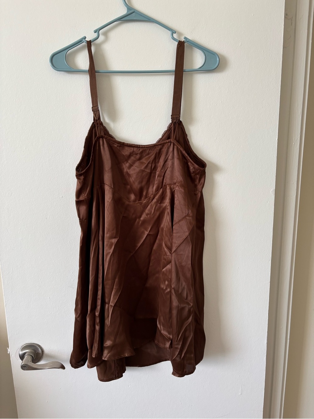 Free People Chocolate Brown Satin Lace Trim Slip Dress - Picture 9 of 12